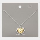 Silver Plated Double Heart Charm Pendant Necklace Two Tone Statement Jewelry
