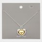 Silver Plated Double Heart Charm Pendant Necklace Two Tone Statement Jewelry