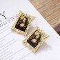 Mona Lisa Painting in Frame Colorful Stud Earrings Fashion Statement Jewelry