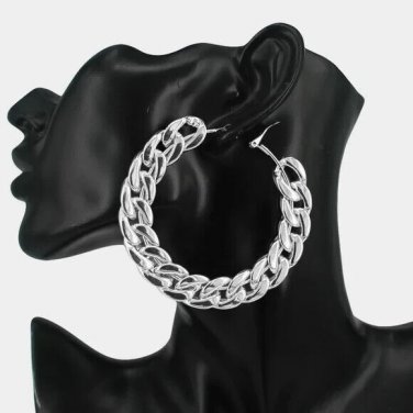 Chunky Silver Chain Hoop Earrings Fashion Jewelry Wide Curb Link Style