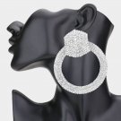Big Bold Rhinestone Silver Hoop Earrings Circle Pave Crystal Statement Jewelry