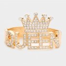 Gold QUEEN Word Pendant Statement Bracelet Jewelry Rhinestone Crystal Crown