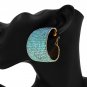 Blue Crystal Hoop Earrings Wide Bold 1.75" Trend Fashion Statement Accessory