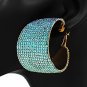 Blue Crystal Hoop Earrings Wide Bold 1.75" Trend Fashion Statement Accessory