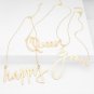 Gold HAPPY Word Pendant Statement Necklace Jewelry