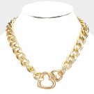 Gold Heart Necklace Open Metal Pendant Chain Link Statement Jewelry