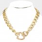 Gold Heart Necklace Open Metal Pendant Chain Link Statement Jewelry