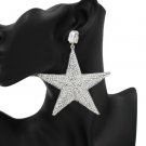 Silver Rhinestone Crystal Geometric Star Shape Dangle Earrings Womens Drop Metal