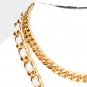 White Gold Chain Link Necklace Pearl Bag Pendant 2 Piece Leather Metal Statement