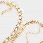 White Gold Chain Link Necklace Pearl Bag Pendant 2 Piece Leather Metal Statement