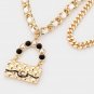 White Gold Chain Link Necklace Pearl Bag Pendant 2 Piece Leather Metal Statement