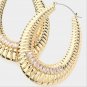 Gold Hoop Earrings 2.75" Baguette Stone Crystal Metal Womens Oval