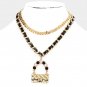 Black Gold Chain Link Necklace Pearl Bag Pendant 2 Piece Leather Metal Statement