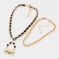 Black Gold Chain Link Necklace Pearl Bag Pendant 2 Piece Leather Metal Statement