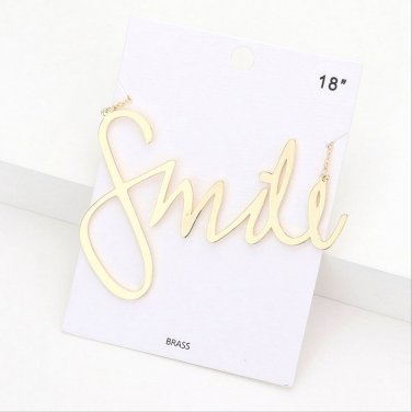 Gold SMILE Word Pendant Statement Necklace Jewelry