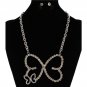 Silver Rhinestone Crystal Butterfly Pendant Necklace Cute Statement Jewelry Set