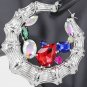 Silver Crystal Round Bamboo Doorknocker Hoop Earrings Trendy Fashion Accessory