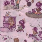 Vintage 1960/70s Satin Rayon Fabric ~ Kitties & Little Girls