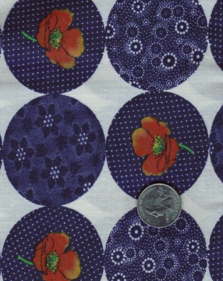 Quilting / Sewing Cotton Blend Fabric ~ Navy Orange Poppies 13/4 yd