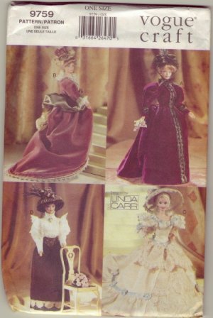 Vogue 9759 Historic Barbie Doll Pattern ~ 4 Styles Representing 1700 - 1800's