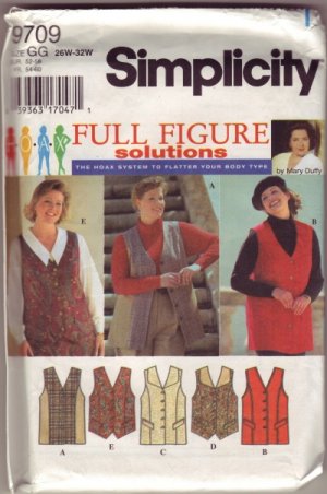 Simplicity 9709 Assorted Vests Sz 26W -32 W