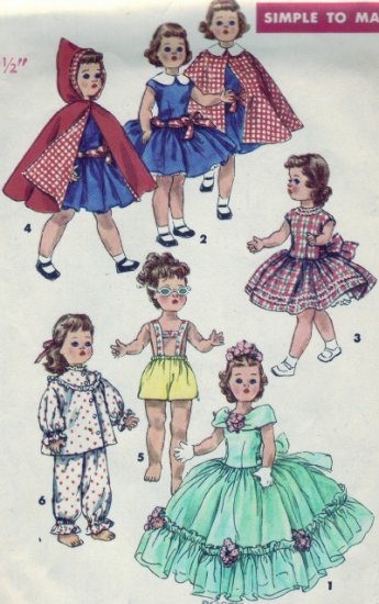 Vintage 1950's Simplicity #1405 19.5" Toni Walker Doll Wardrobe Pattern