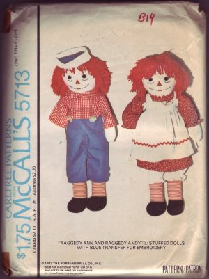 Authentiic Vinrtage McCalls #5713 Raggedy Ann and Andy 1977 Patte
