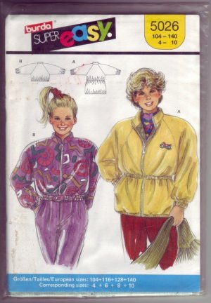 Burda #5026 Child's Windbreaker Pattern Sz 4-6-8-10