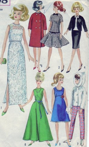 Simplicity #6208 Barbie Doll Wardrobe Pattern from 1965