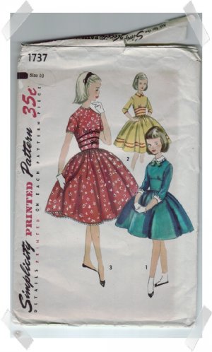 Simplicity #1737 Girls Dress Pattern Size 10 c.1956