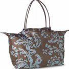 Weekender Tote Bag- Brown and Blue Damask