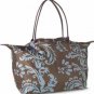 Weekender Tote Bag- Brown and Blue Damask