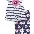 Rare Editions Navy/White Printed Knit Leggings and Ruffle Top Size 4t