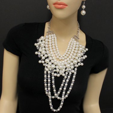 white pearl long necklace