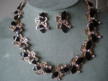 beautiful evening black rhinestone necklace and earring set
