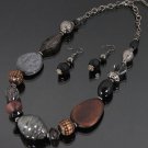 chunky daytime brown/black necklace and earring set