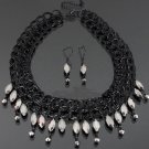 beautiful black /rhinestone chic necklace and earring set