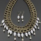 chunky gold tone rhinestone necklace and earring set