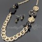 beautiful long goldtone/black chunky necklace and earring