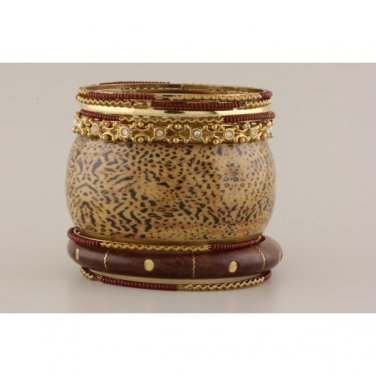 Brown Leopard Print Bangle Bracelet Set 0003b