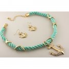 Mint Cord Anchor Pendant Necklace Set 0003n