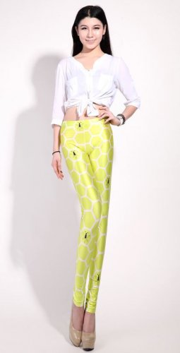 Sexy yellow honeycomb print tight leggings