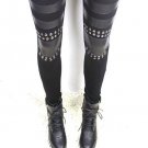 Sexy black patched work rivets tight leggings