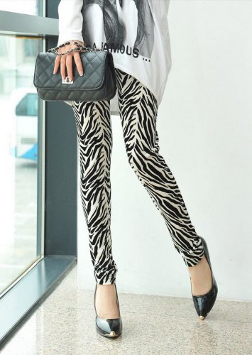 Sexy black and white zebra print tight leggings