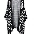 Geometric black and white long cardigan sweater