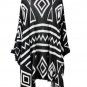 Geometric black and white long cardigan sweater