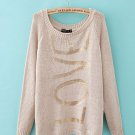 Gold love print  loose pullover sweater