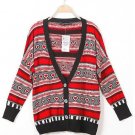 Coloful red knitted loose pullover sweater