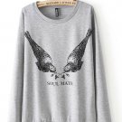 Birds print loose pullover sweater
