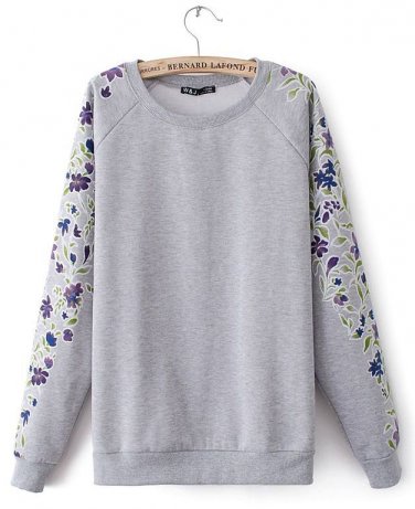 Floral print loose pullover sweater